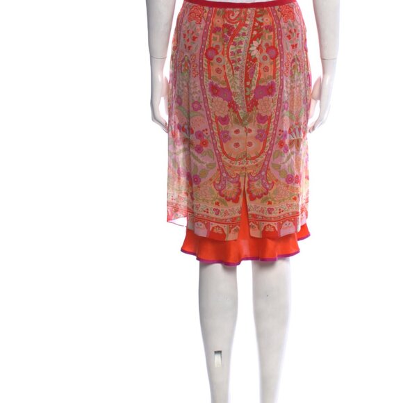 Etro Milano 100% Silk Skirt Floral Paisley Print Multicolor Red Orange IT 40 - Picture 3 of 4